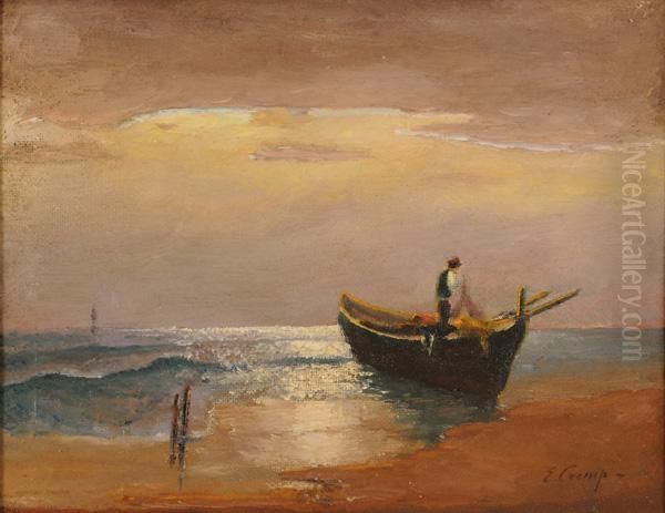 Barca Al Tramonto Oil Painting by Erminio Kremp