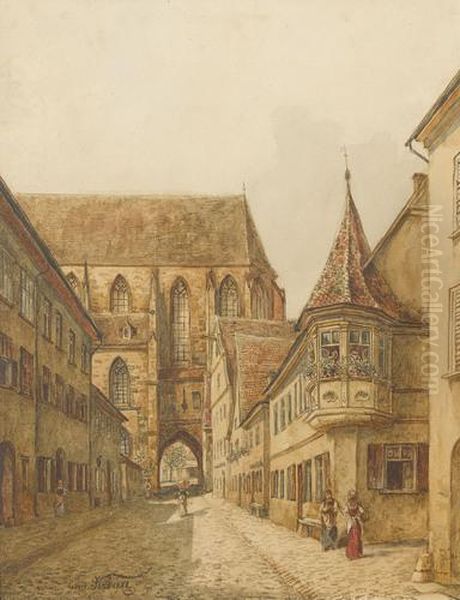 Altstadtpartie Mit Gotischer Kirche Oil Painting by Edmund Krenn