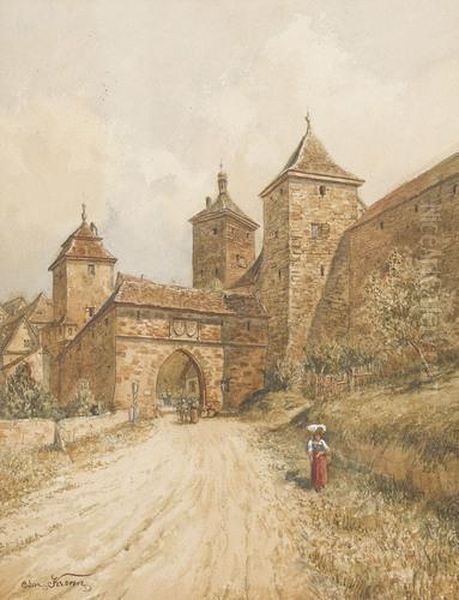 Schlossturme Mit Stadttor Und Figurenstaffage Oil Painting by Edmund Krenn