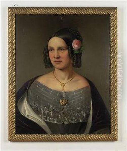 Madchen Mit Biedermeierschmuck Und Einerrose Im Haar Oil Painting by Friedrich Krepp