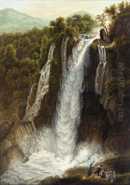 The Waterfall At Vetino, Near Terni Oil Painting by Wilhelm Kretschmer