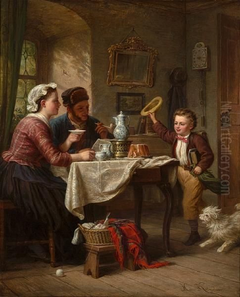 Home From School Oil Painting by Johann Hermann Kretzschmer