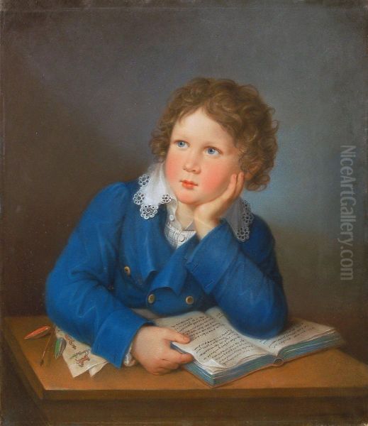 Ritratto Di Fanciullo Con Libro E Disegni Oil Painting by Johann Fr. Karl Kreul