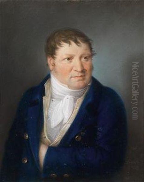 A Portrait Of A Gentleman In A Cobalt Blue Jacket And Aplastron Oil Painting by Johann Lorenz Kreul