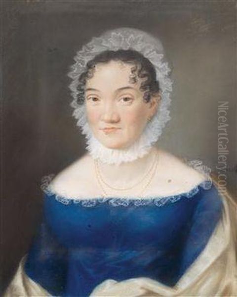 A Portrait Of A Lady In A Cobalt Blue Dress Oil Painting by Johann Lorenz Kreul