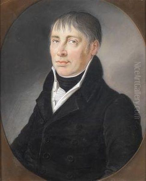 A Portrait Of A Gentleman With Front Hair And In A Blackjacket Oil Painting by Johann Lorenz Kreul