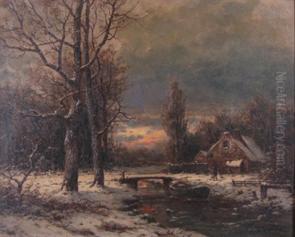 Twilight Winter Landscape Oil Painting by B. Kreutzer