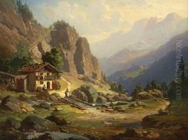 Bauernhaus Im
 Hochgebirge. Oil Painting by Felix Kreutzer