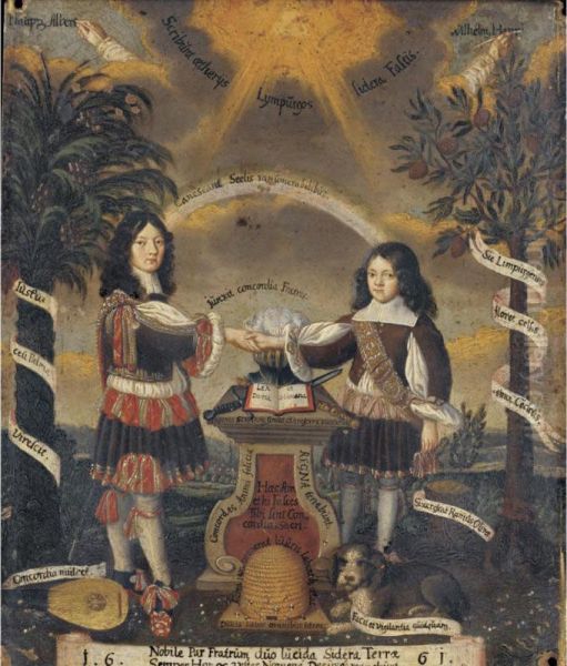 Allegorical Portrait Of The Brothers Phillip Albert And Wilhelm Heinrich Von Limpurg Oil Painting by Joachim Georg Kreutzfelder