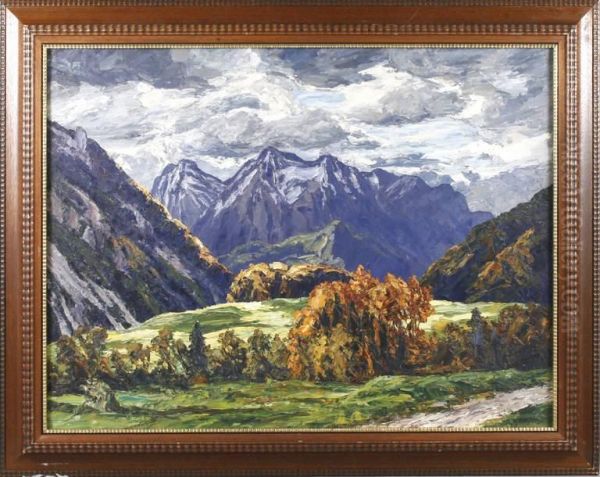 Fohnstimmung Im Herbst. Oberbayrisches Hochgebirge Oil Painting by Hugo Kreyssig