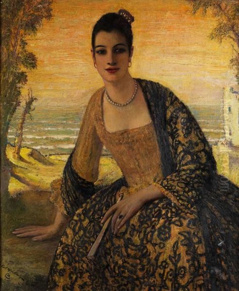 Portrait Einer Jungen Dame In Spanischem Kleid Oil Painting by Carl Kricheldorf