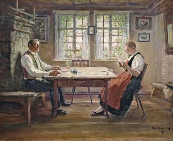 Bauerliches Interieur Mit Einem Paar Am Tisch Oil Painting by Carl Kricheldorf