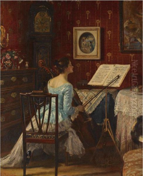 The Cellist Oil Painting by Carl Kricheldorf