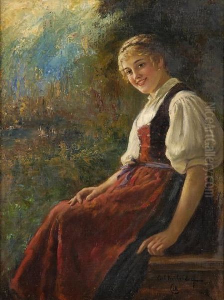 Junges Dirndl. Oil Painting by Carl Kricheldorf