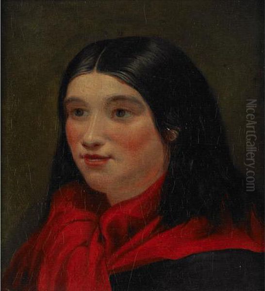 Squaw With Red Scarf Oil Painting by Cornelius Krieghoff