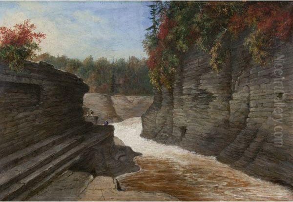 River Gorge, Autumn Oil Painting by Cornelius Krieghoff