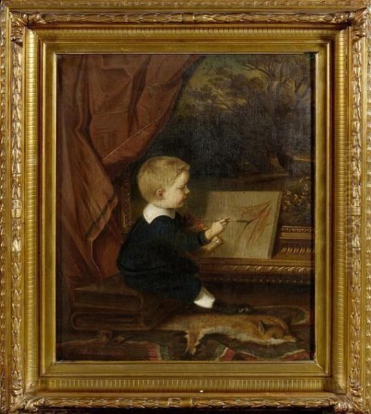 Portrait Of A Painting Boy Oil Painting by Gustav Kriesmer