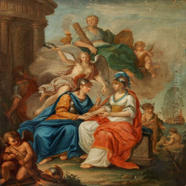 Allegory Of Denmark And Norway In The Shape Of Women Inclassical Robes Oil Painting by Heinrich Krock