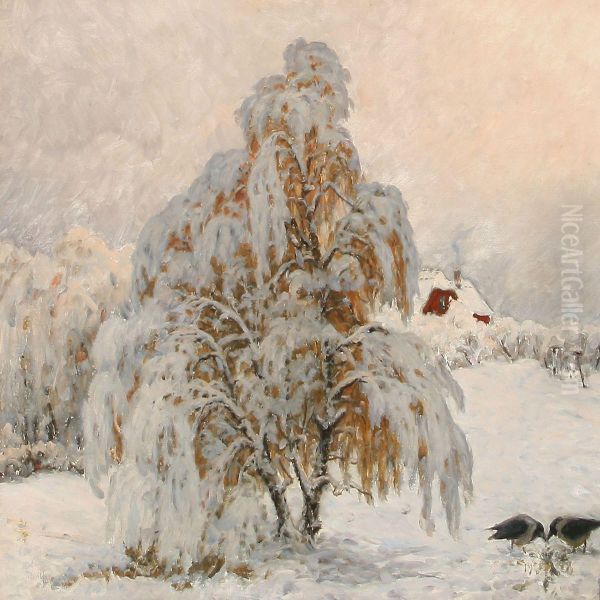 Winter Day In Tisvilde With The Artist House In The Background Oil Painting by Arnold Krog