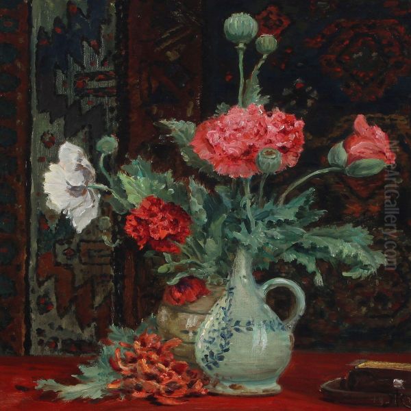 Still Life With Poppyflowers Oil Painting by Arnold Krog