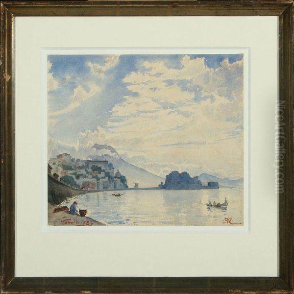 Coastal Scenery With Vesuv In The Background Oil Painting by Arnold Krog