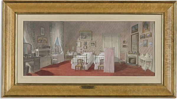 A Bedroom In Pink And White Oil Painting by Heinrich Reinhold Kroh