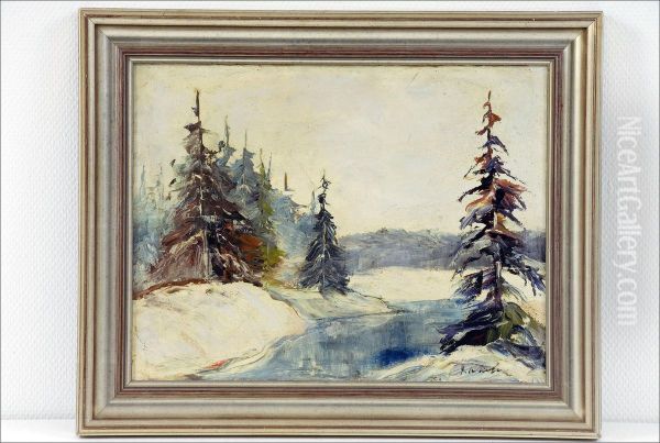 Talvinenkuusimetsa - Granskog I Vinterskrud Oil Painting by Ernst Krohn