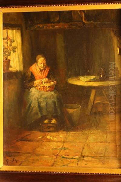 Schillende Vrouw In Boerenbinnenhuis Oil Painting by Gerard Krol