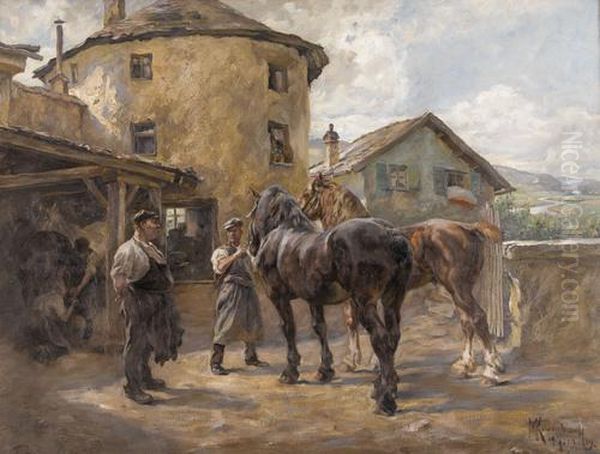 Die Dorfschmiede Oil Painting by Max Krombach