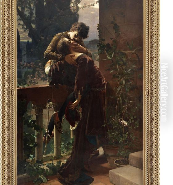 Romeo Och Julia Pa Balkongen Oil Painting by Julius Kronberg