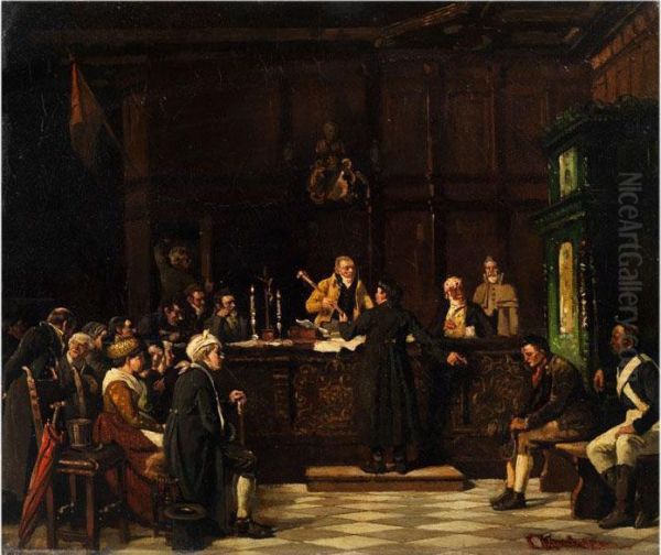 Die Anklage Bei Der Gerichtsverhandlung Oil Painting by Carl Kronberger