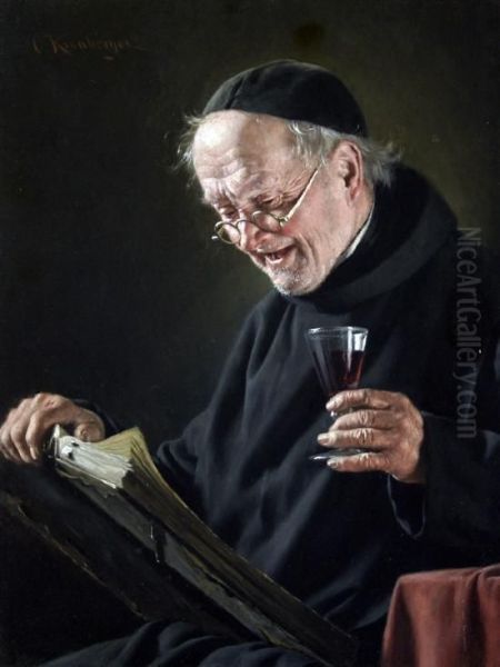 Cleric Holding A Glass Of Wine Oil Painting by Carl Kronberger