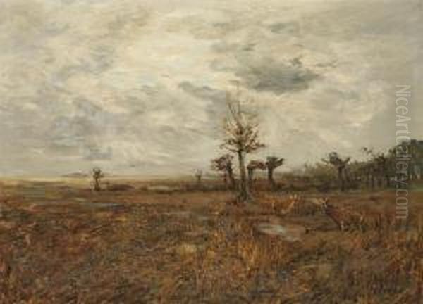 Herbstlandschaft Mit Rotwild Oil Painting by Christian Johann Kroner