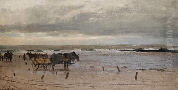 Seaweed Gatherers Oil Painting by Christian Johann Kroner