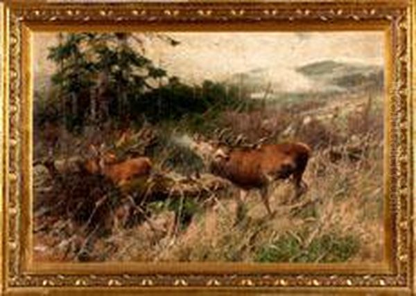 Groseherbstlandschaft Mit Rothirsch Oil Painting by Christian Johann Kroner