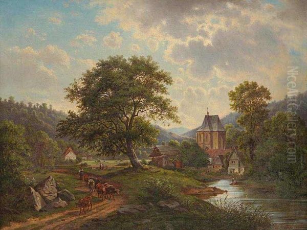 A Landscape With A Gothic Church Oil Painting by Wenzel Kroupa