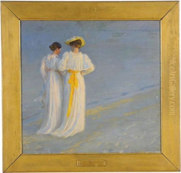 Summer Evening On Skagen's Southern Beach Oil Painting by Peder Severin Kroyer