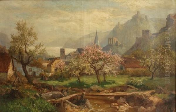 Rhine Valley River Oil Painting by Julius Kruchen