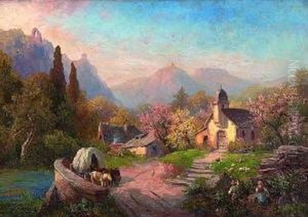 Fruhlingslandschaft Oil Painting by Julius Kruchen