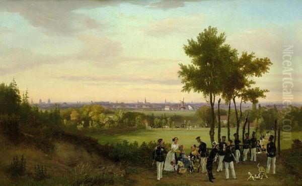 Blick Auf Berlin Mit Einer Festgesellschaft Oil Painting by Carl Johann Kruger