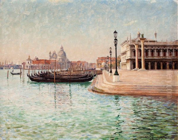 Gondolas Near Piazza San Marco, Venice Oil Painting by Olof Krumlinde