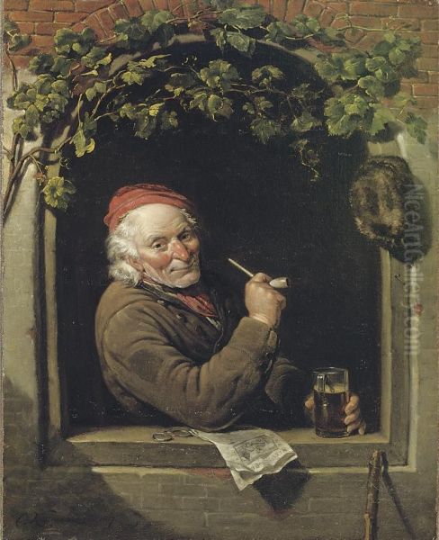 Smoking A Pipe Oil Painting by Cornelis Kruseman