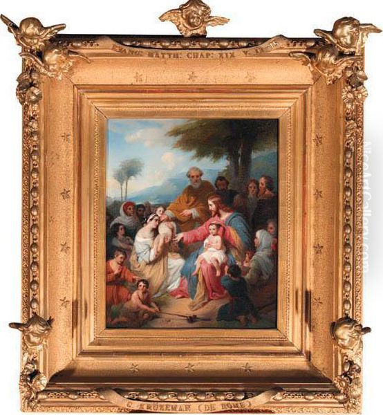 Christus Omringd Door Kinderen Oil Painting by Cornelis Kruseman