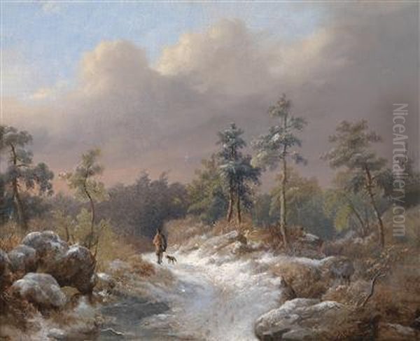 Walker Returning Home With Dog Oil Painting by Frederik Marianus Kruseman