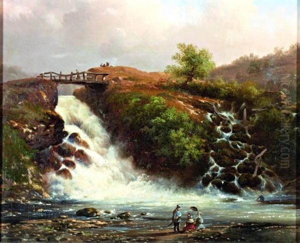 Elegant Gezelschap Bij De Cascade Van Coo In De Ardennen Oil Painting by Frederik Marianus Kruseman