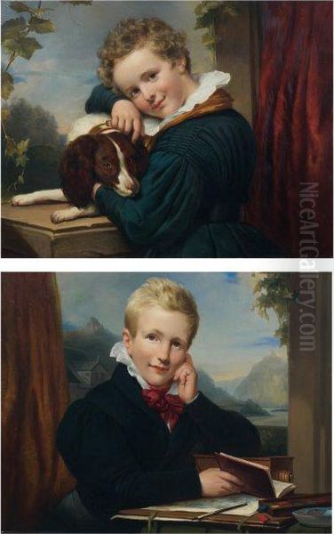 Portrait De Phoebus Van Verbeek (1827-?) Avec Son Chien Oil Painting by Frederik Marianus Kruseman