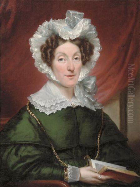 Lady In Green Oil Painting by Frederik Marianus Kruseman