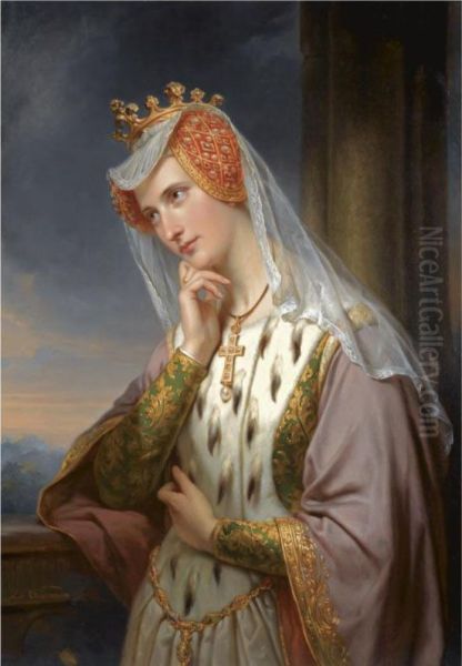 A Portrait Of A Noble Lady Oil Painting by Frederik Marianus Kruseman