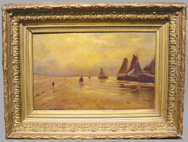 Sailboats At Dawn Oil Painting by Jan Theodore Kruseman