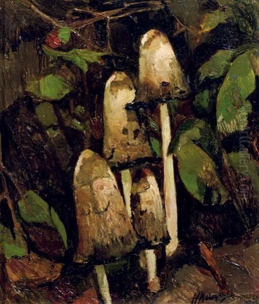 Mushrooms Oil Painting by Herman Kruyder